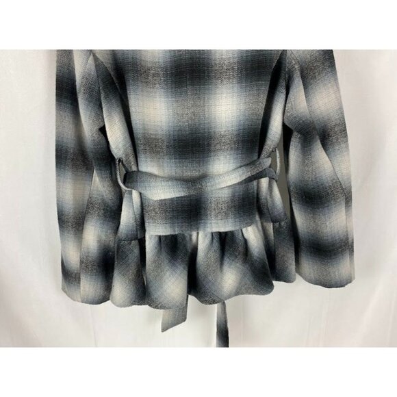 Robert Lewis Blue Gray Plaid Ruffled Belted Jacket Women's Medium. - Picture 14 of 16